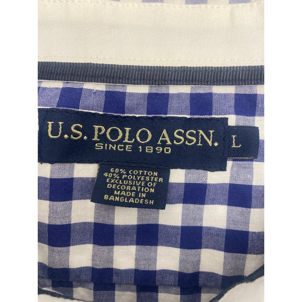 US POLO ASSN Mens Gingham Button Down Shirt Short Sleeve Classic Fit Large - Picture 4 of 7